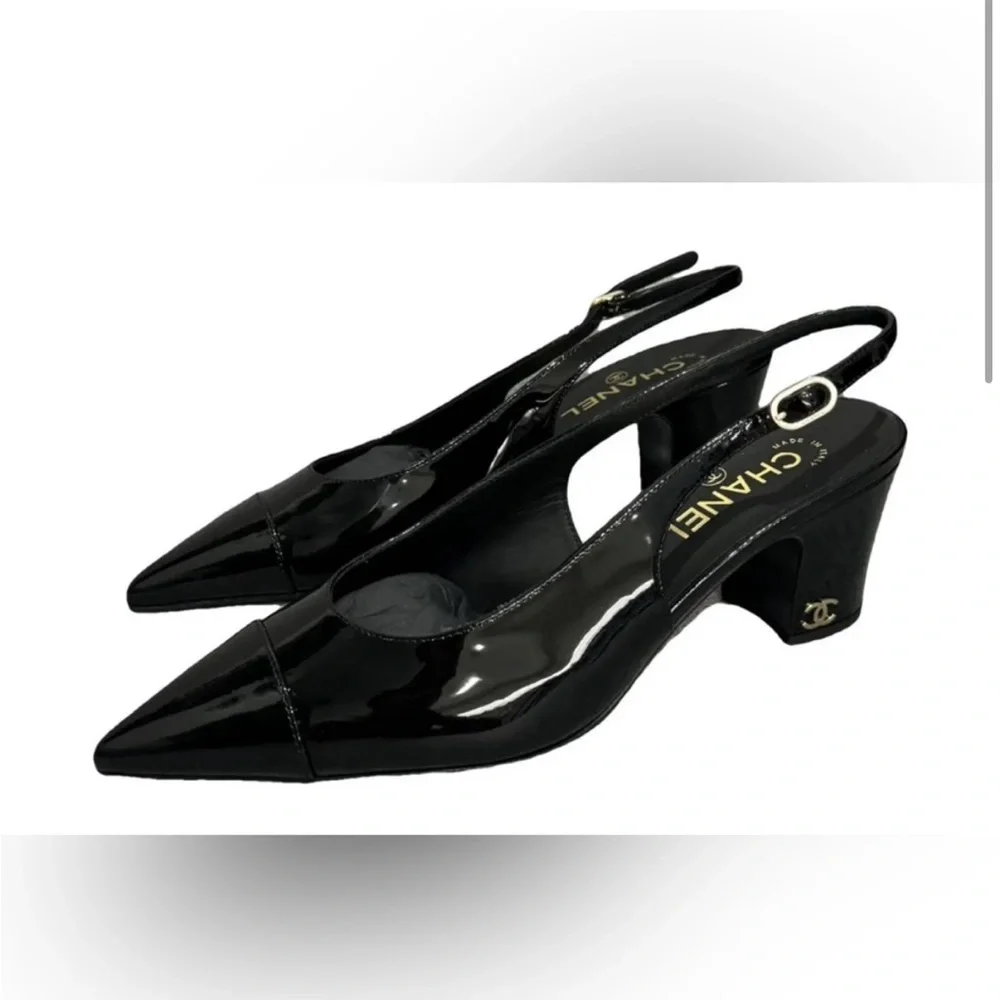 CHANEL SLINGBACK PATENT LEATHER SANDAL - Picture 1 of 7